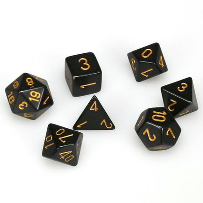 Image of Chessex Black/Gold Opaque Dice 7-Dice Set (D20/12/10/%/8/6/4) CHX25428