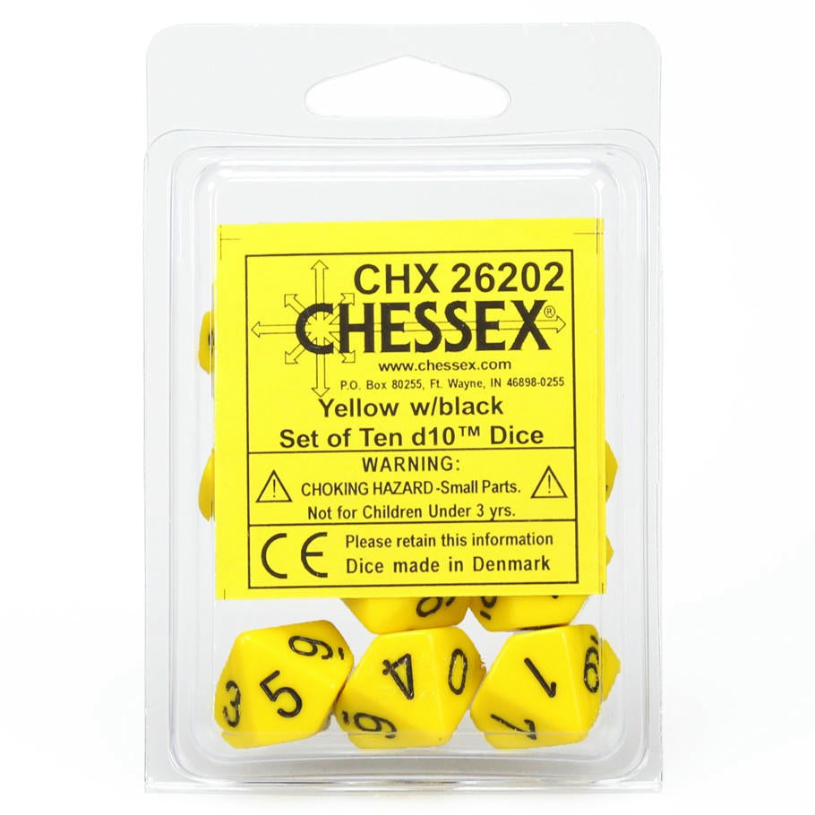 Image of Chessex Opaque Yellow/Black 16mm d6 (12) Dice Set CHX25602