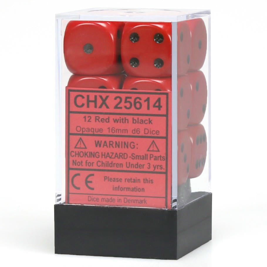 Image of Chessex Opaque Red/Black 16mm d6 (12) Dice Set CHX25614