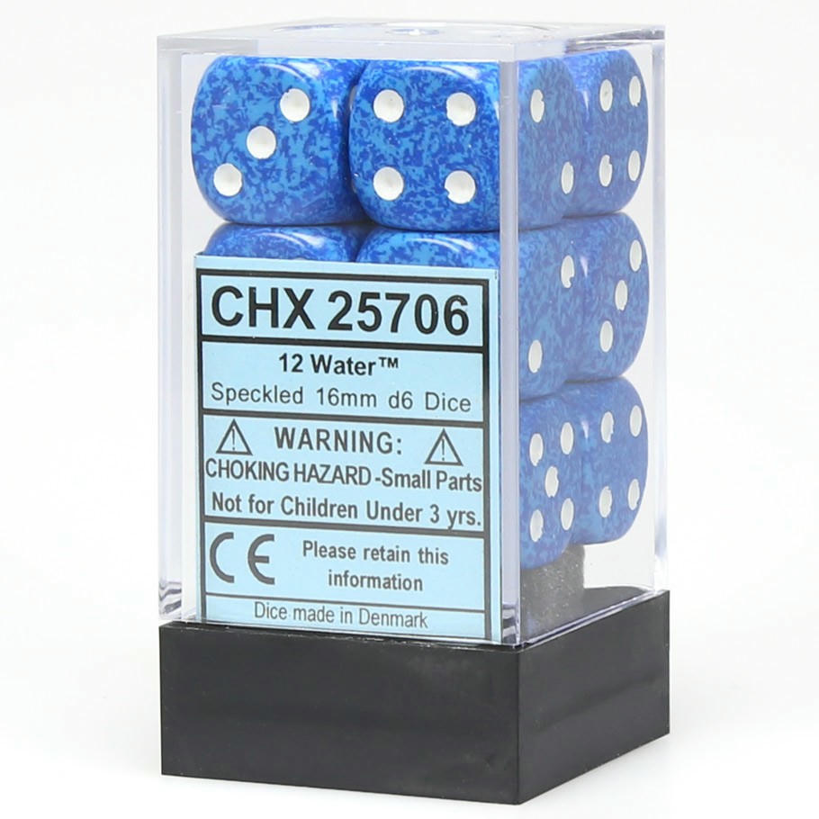 Image of Chessex Speckled Water w/White 16mm d6 (12) Dice Set CHX25706