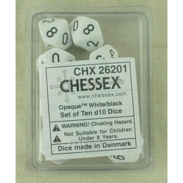 Image of Chessex Opaque White/Black Set of Ten d10 Dice CHX26201