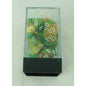 Image of Chessex Gemini Gold-Green Dice w/white Markings 7-Dice Set D20/12/10/%/8/6/4