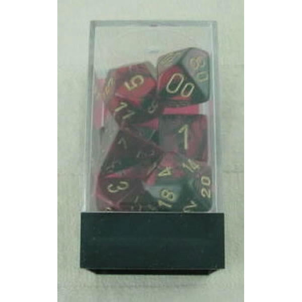 Image of Chessex Gemini Red/Black Dice w/Gold Markings 7-Dice Set (D20/12/10/%/8/6/4) 