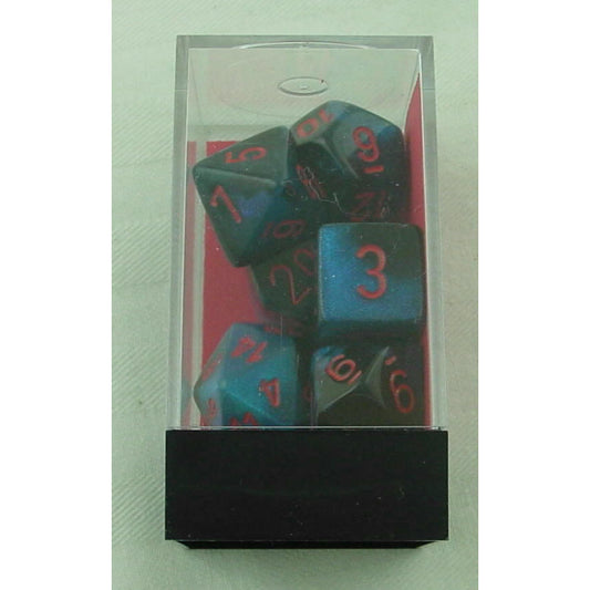 Image of Chessex Gemini Black/Starlight Dice w/Red Markings 7-Dice Set D20/12/10/%/8/6/4