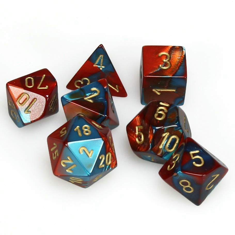 Image of Chessex Gemini Red/Teal w/Gold Markings RPG 7-Dice Set D20/12/10/%/8/6/4