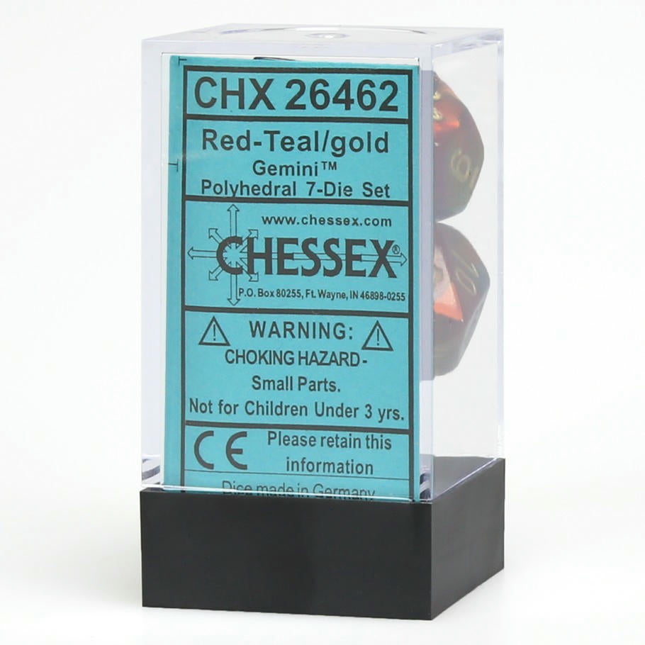 Image of Chessex Gemini Red/Teal w/Gold Markings RPG 7-Dice Set D20/12/10/%/8/6/4