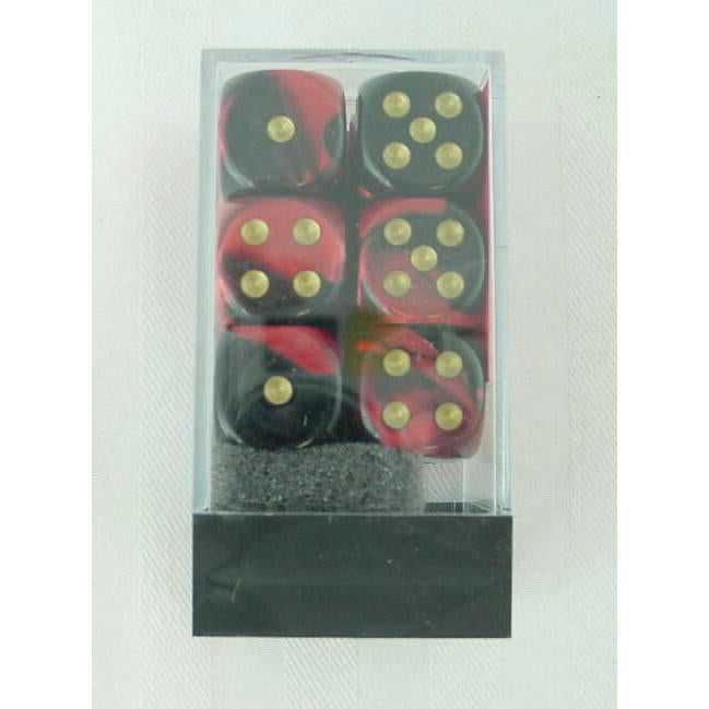 Image of Chessex Gemini Red/Black d6 Dice w/Gold Markings 12-Dice Set (16mm) CHX26633