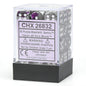 Image of Chessex Gemini 3: 12mm D6 Purple/Steel w/White (36) Dice Block CHX26832