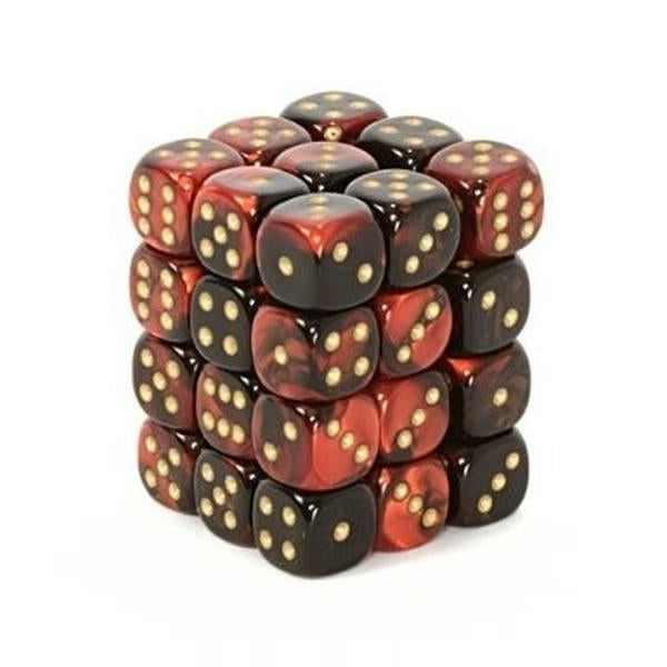 Image of Chessex Gemini 3: 12mm D6 Black Red Gold/Black (36) Dice Block CHX26833