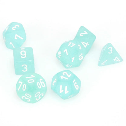Image of Chessex Frosted Teal w/White Markings RPG 7-Dice Set (D20/12/10/%/8/6/4)