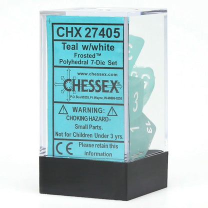 Image of Chessex Frosted Teal w/White Markings RPG 7-Dice Set (D20/12/10/%/8/6/4)