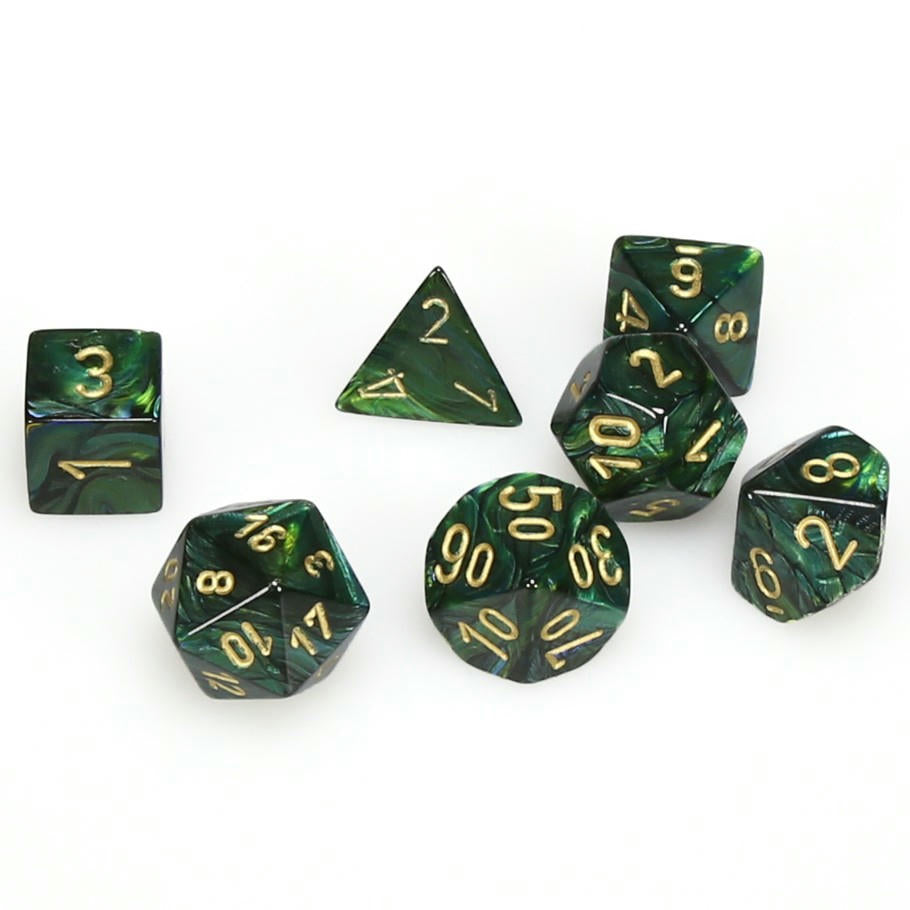 Image of Chessex Scarab™ Jade w/Gold Polyhedral 7 Die Set CHX27415