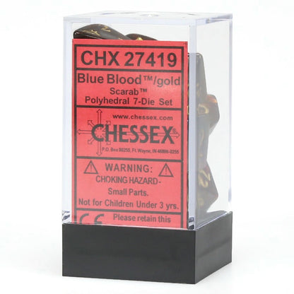 Image of Chessex Scarab™ Blue Blood w/Gold Polyhedral 7 Die Set CHX27419