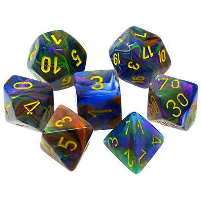 Image of Chessex Festive Rio/Yellow Polyhedral Dice Set (D20/12/10/%/8/6/4) 27449