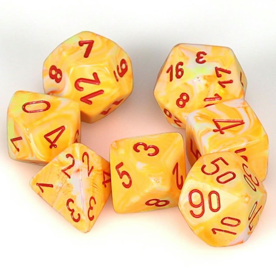 Image of Chessex Festive Sunburst/Red Polyhedral Dice Set (D20/12/10/%/8/6/4) CHX27453