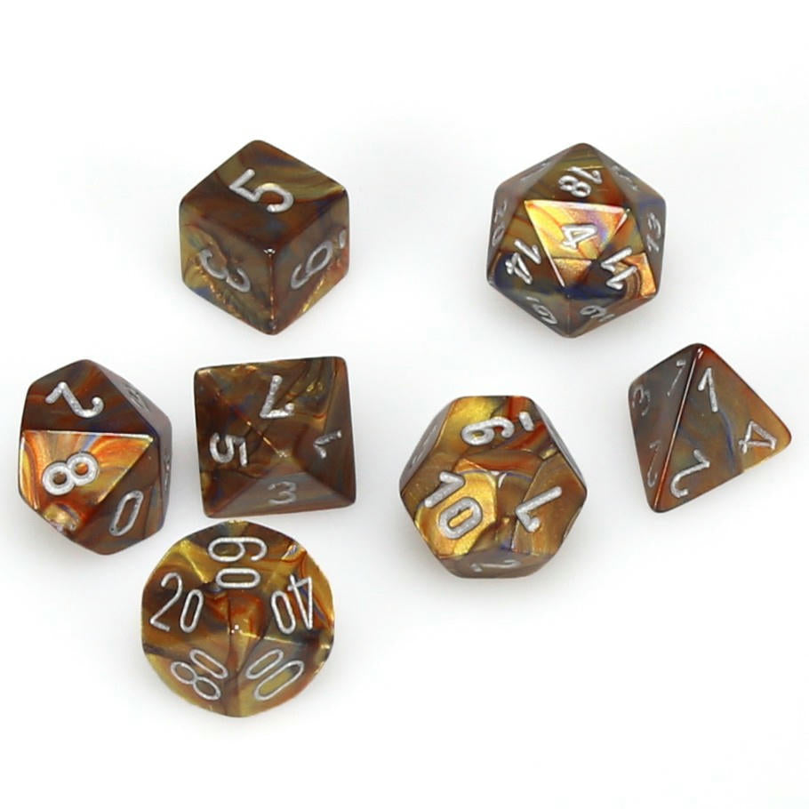 Image of Lustrous Gold/Silver Polyhedral Dice Set (D20/12/10/%/8/6/4) CHX27493 Chessex 