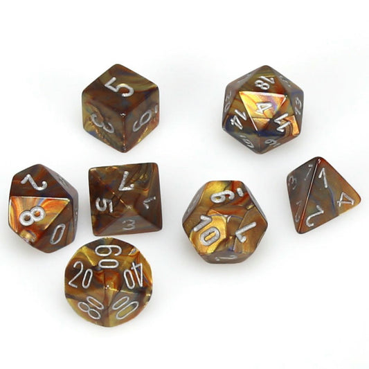 Image of Lustrous Gold/Silver Polyhedral Dice Set (D20/12/10/%/8/6/4) CHX27493 Chessex 