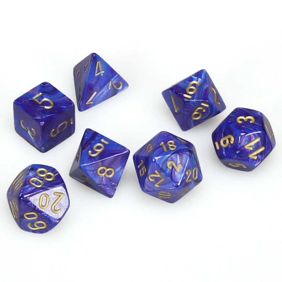Image of Lustrous Purple/Gold Polyhedral Dice Set (D20/12/10/%/8/6/4) CHX27497 Chessex 