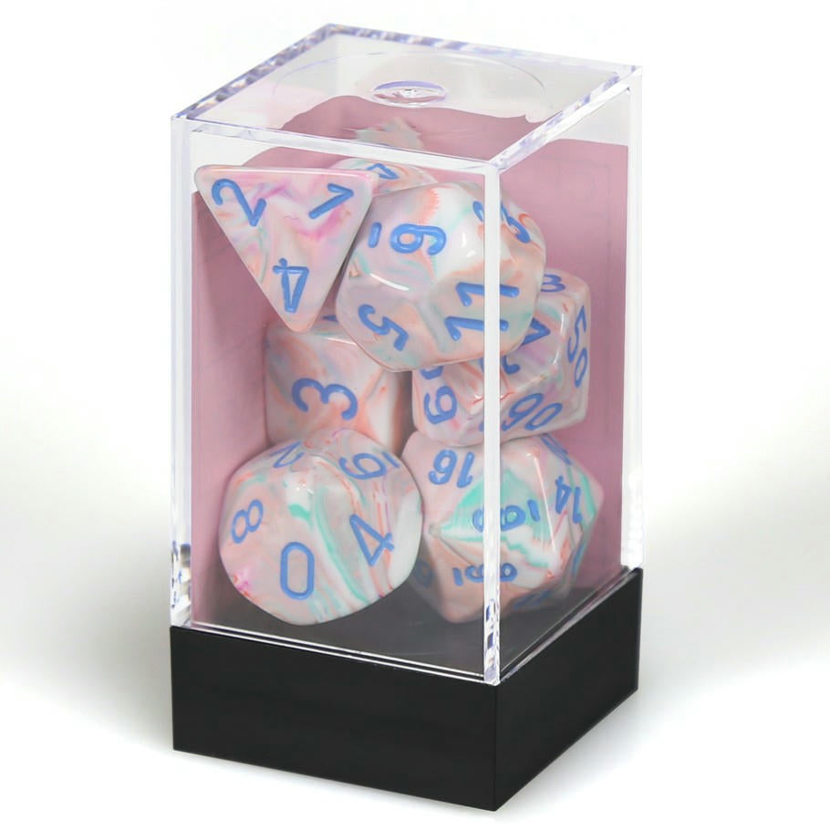 Image of Chessex Festive Pop Art/Blue Polyhedral Dice Set (D20/12/10/%/8/6/4) CHX27544