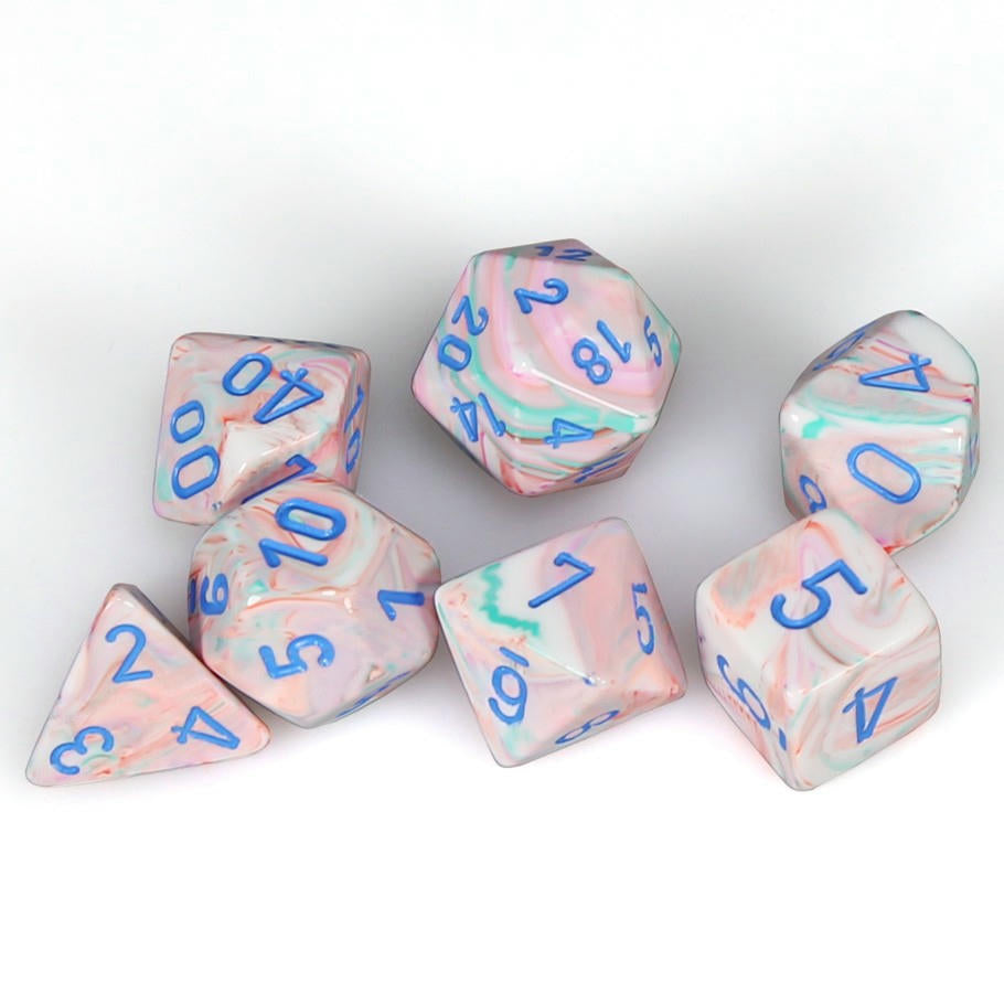 Image of Chessex Festive Pop Art/Blue Polyhedral Dice Set (D20/12/10/%/8/6/4) CHX27544