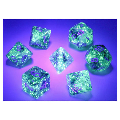 Image of Chessex Borealis Light Smoke Dice w/Silver Markings 7-Dice Set D20/12/10/%/8/6/4