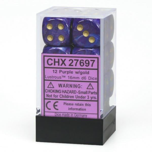 Image of Lustrous Purple/Gold Polyhedral 16mm D6 Dice Set CHX27697 Chessex