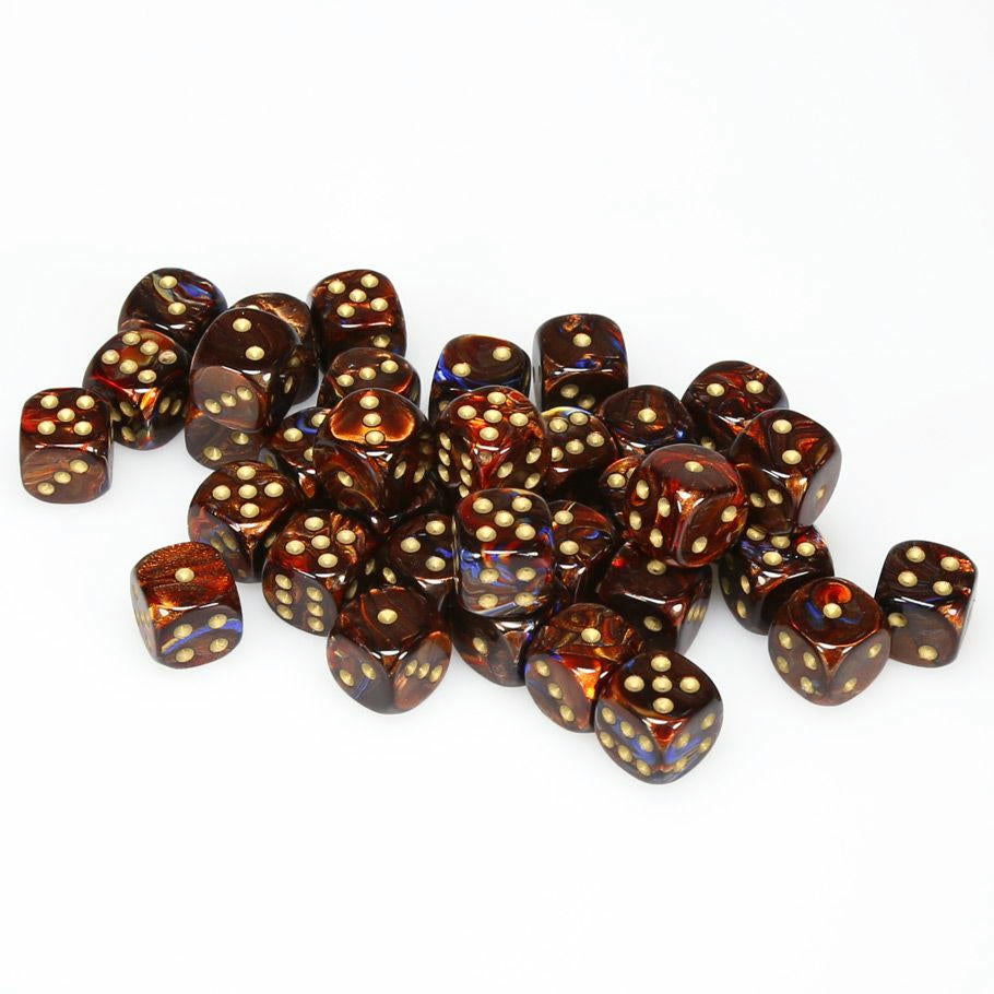Image of Chessex DScarab Blue/Blood/Gold12mm D6 (36) Dice Set CHX27819