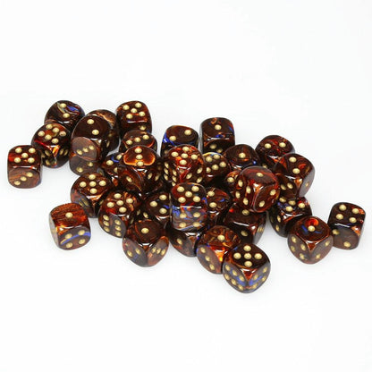 Image of Chessex DScarab Blue/Blood/Gold12mm D6 (36) Dice Set CHX27819