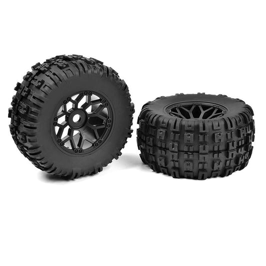Image of Off-Road 1/8 MT Tires Mud Claw Glued on Black Rims