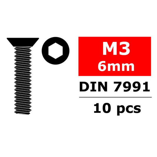 Image of Steel Screws M3 x 6mm, Hex Flat Head, 10pcs