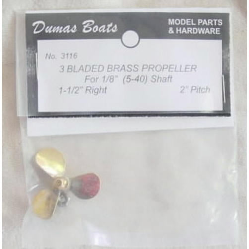 Image of Dumas Brass 3-Bladed Boat Propeller (1/8,2,1.5,R) DUM3116