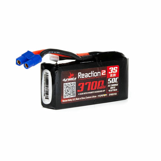 Image of Dynamite 11.1V 3700mAh 3S 50C Reaction 2 LiPo Battery (96mm) EC3 DYNB37353