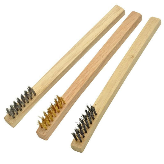 Image of 3pc Mini Wire Brush Set, Wood Handles, Carded