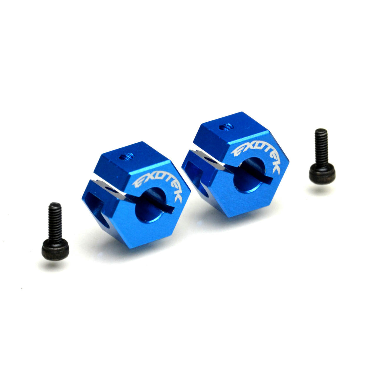 Image of Associated DR10 Drag Car 12mm Blue Aluminum Clamping Hex Wheel Hubs EXO1977