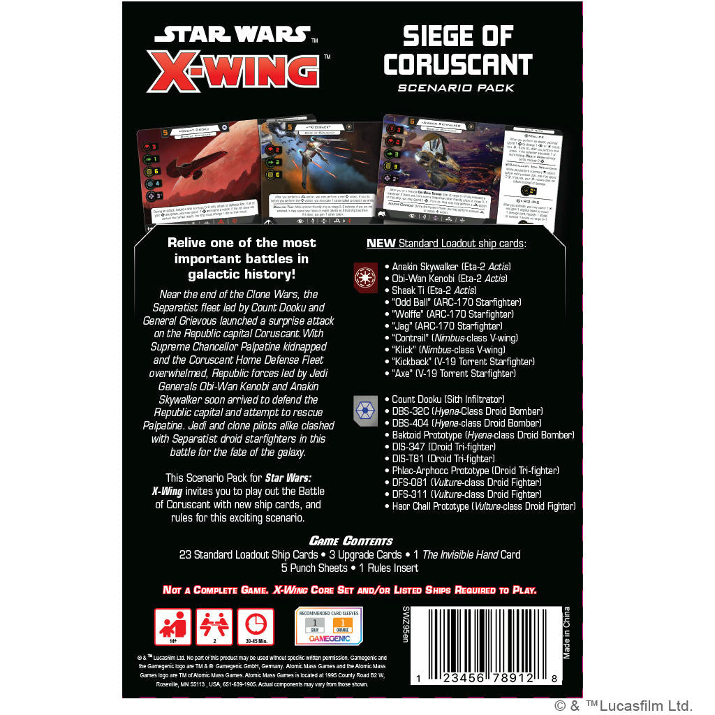 Image of Star Wars X-Wing 2nd Ed Siege of Coruscant Scenario Pack FFGSWZ95EN