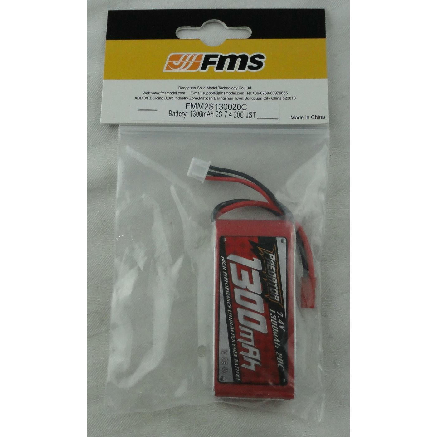 Image of FMS 2S 7.4V 1300mAh 20C Lipo Battery (JST) FMM2S130020C