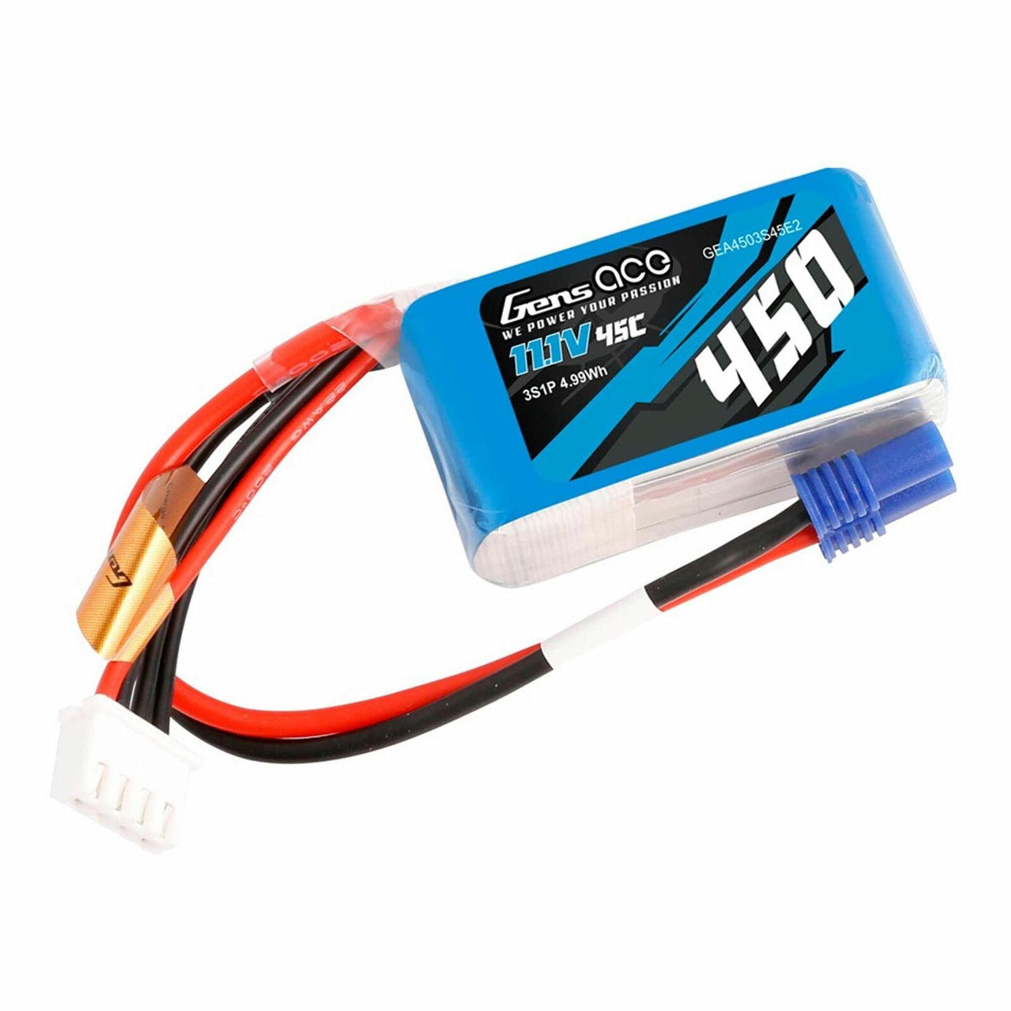 Image of Gens Ace 450mAh 3S 11.1V 45C Lipo Battery Pack w/EC2 GEA4503S45E2 Lithium