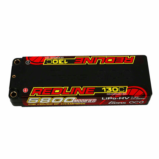 Image of Gens Ace 2S 130C 5200mAh Redline 7.6V Hv LiPo Battery GEA58002S13D5 5mm Bullet