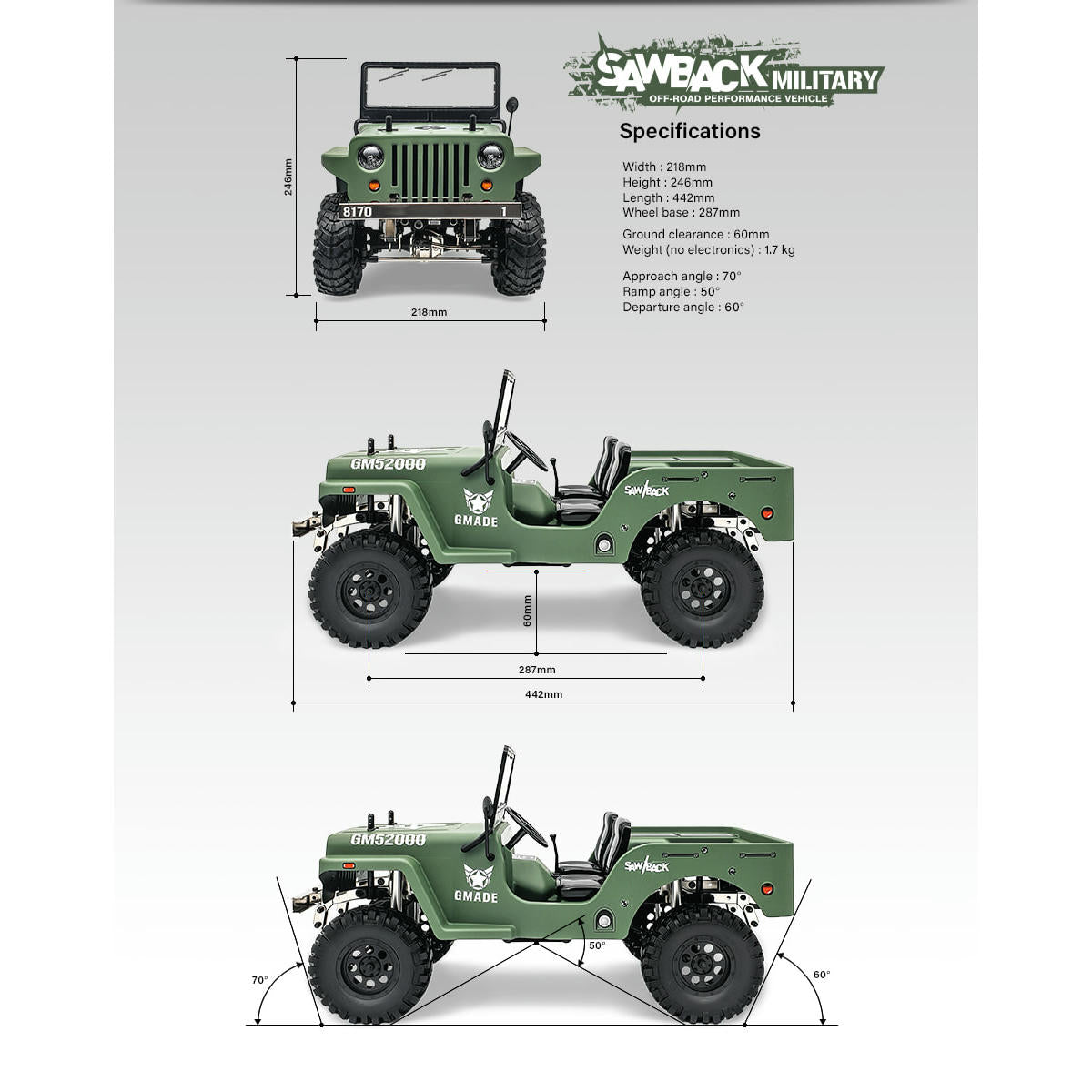 Gmade - Military Sawback 4 LS 4WD Brushed Off- Road RTR, 1/10th
