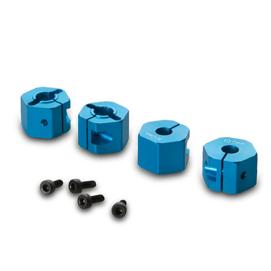 Image of Blue Alloy 12mm Clamp Type Alloy Hex Wheel Hubs (10mm X-Wide, 4pcs) GMA70273