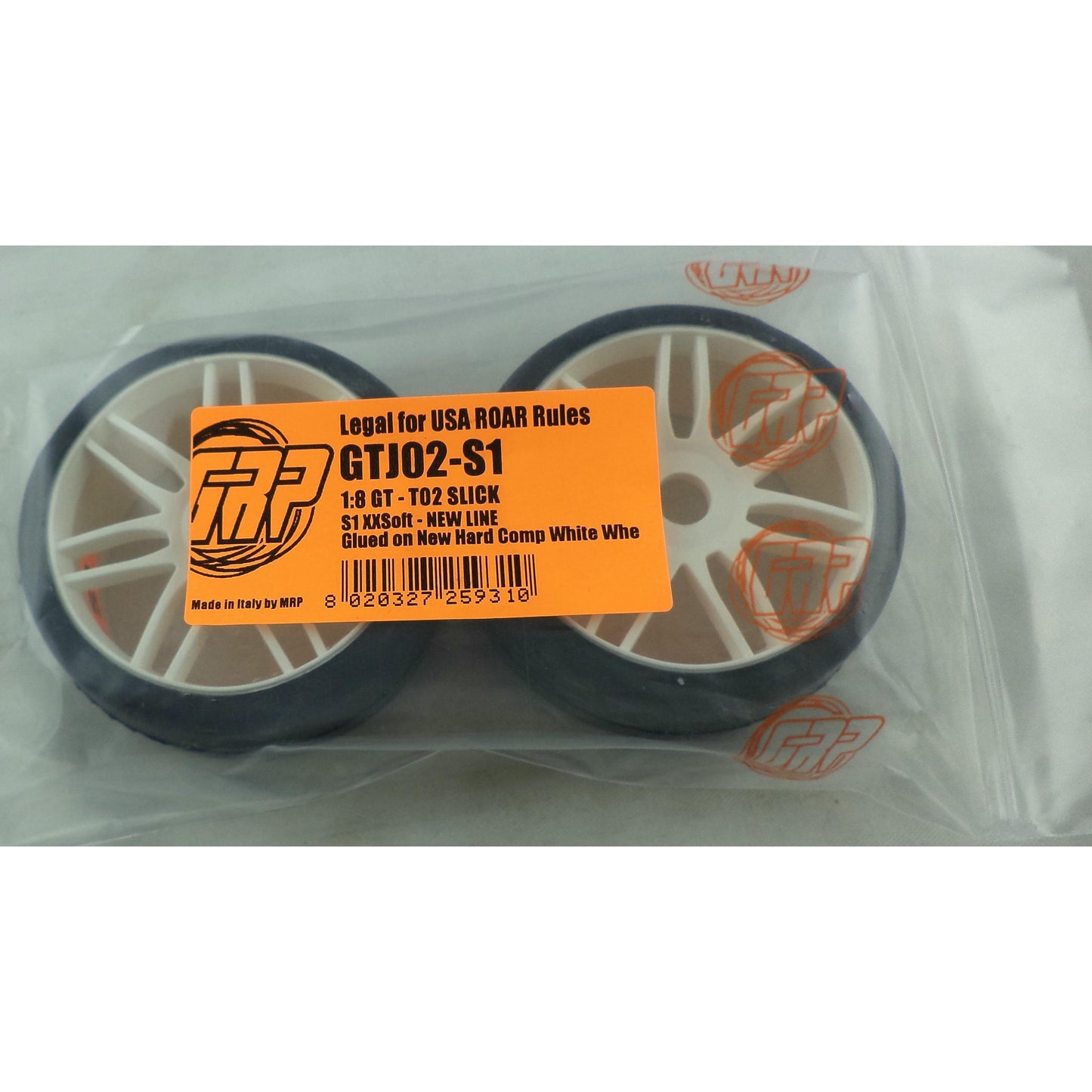 Image of GRP 1/8th GT S2 Compound XXSoft T02 Slick Tires/White Hard Wheels GTJ02-S1