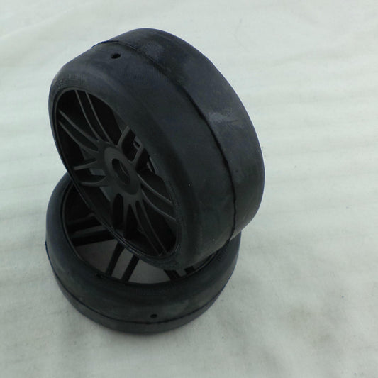 Image of GRP 1/8th GT R1 Rain Compound T02 Slick Tires/Black Wheels GTX02-R1