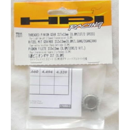Image of HPI Racing Threaded Pinion Gear 21Tx12mm (0.8M/1ST/2 Speed) HPI77011