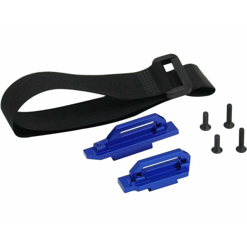 Image of Hot Racing Blue Alloy Tall Battery Hold-Down Straps fits Traxxas Slash 4x4 LCG