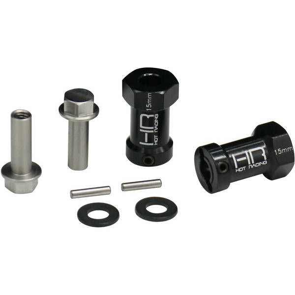 Image of Hot Racing Black Alloy 12mm Hex Wheel Hubs (15mm Width Extension) HRASCX10FT01