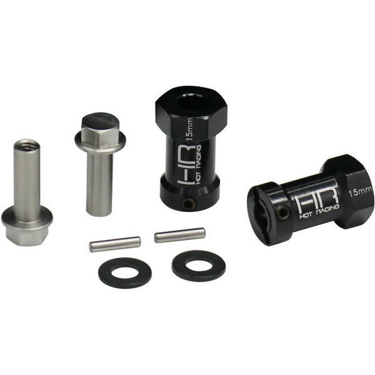 Image of Hot Racing Black Alloy 12mm Hex Wheel Hubs (15mm Width Extension) HRASCX10FT01