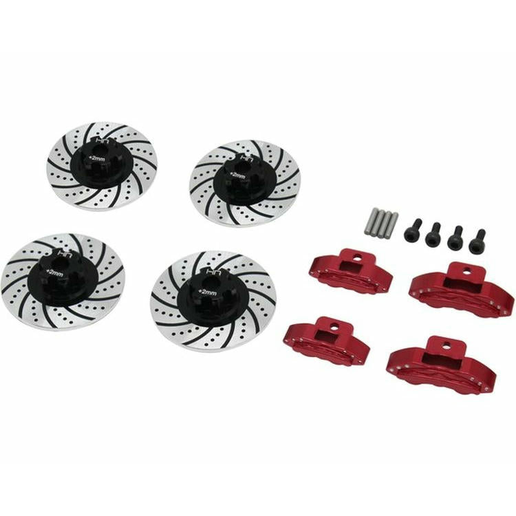 Image of Hot Racing 1/10th Touring Car Alloy Brake Discs/Red Calipers +2mm Width (4pcs)