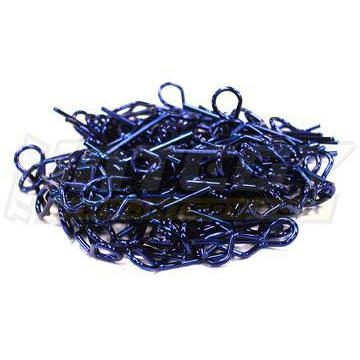 Image of Blue Bent-Up Body Clips (100) 1/10 Short Course & Monster Trucks LxW=19.5x6.5mm