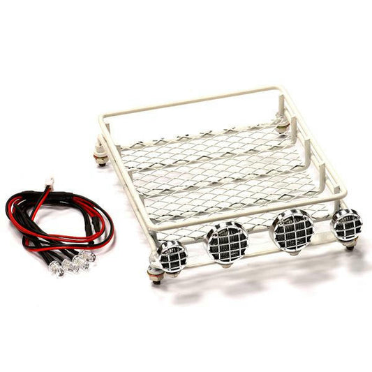 Integy White Alloy T11 1/10 Scale Rock Crawler Luggage Rack w/4 LED Spotlight Set INTC24594WHITE