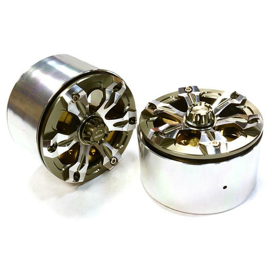 Image of Gunmetal Machined Aluminum 6-Spoke 2.2 LCG Weight Beadlock Rock Crawler Wheels 